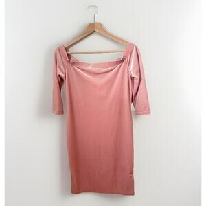 Y2K Velvet Bodycon Off The Shoulder Pink Fitted Minimalistic Valley Girl Dress